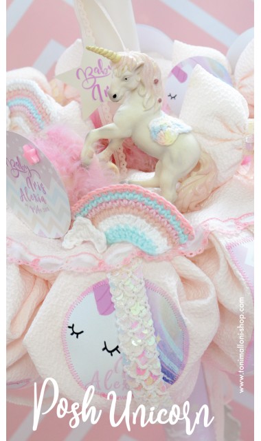 Lumanare botez cu unicorn si curcubee crosetate, 65x4 cm, Posh Unicorns  1